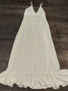 Boho Me White Maxi Sundress with Crochet Waist and Ruffle Hem Size S